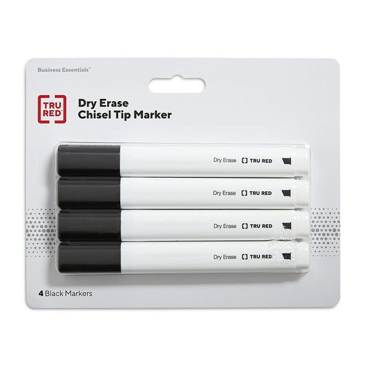 TRU RED Dry Erase Markers - Chisel Tip - Black - 4 Pack
