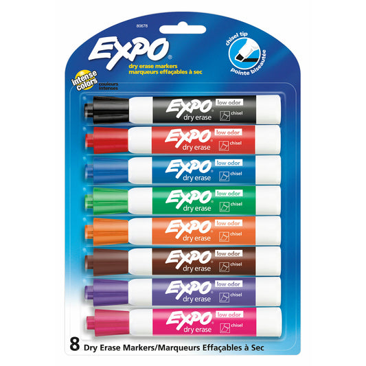 EXPO Dry Erase Markers, Chisel Tip, Assorted Colours, 8 Pack