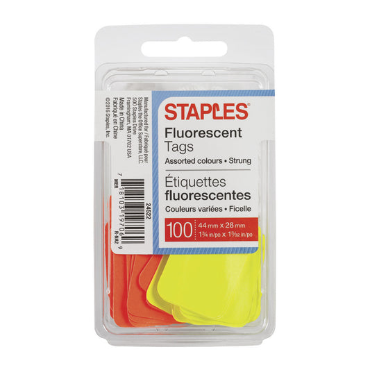 Staples Retail Marking and Pricing Tags with String - 1-3/4" x 1-3/32" - Fluorescent - 100 Pack