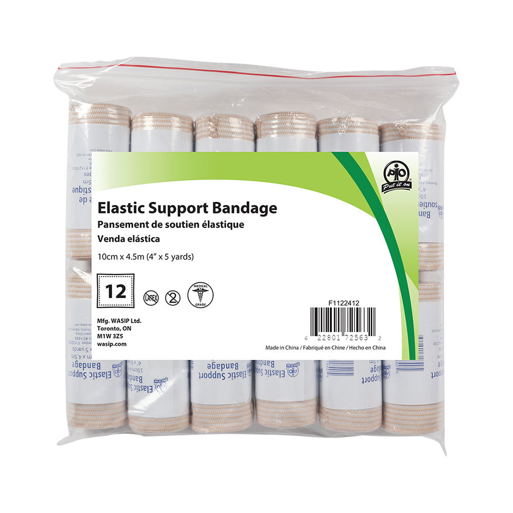 Wasip Elastic Support Bandage - 4" x 4.5m - 12 Pack