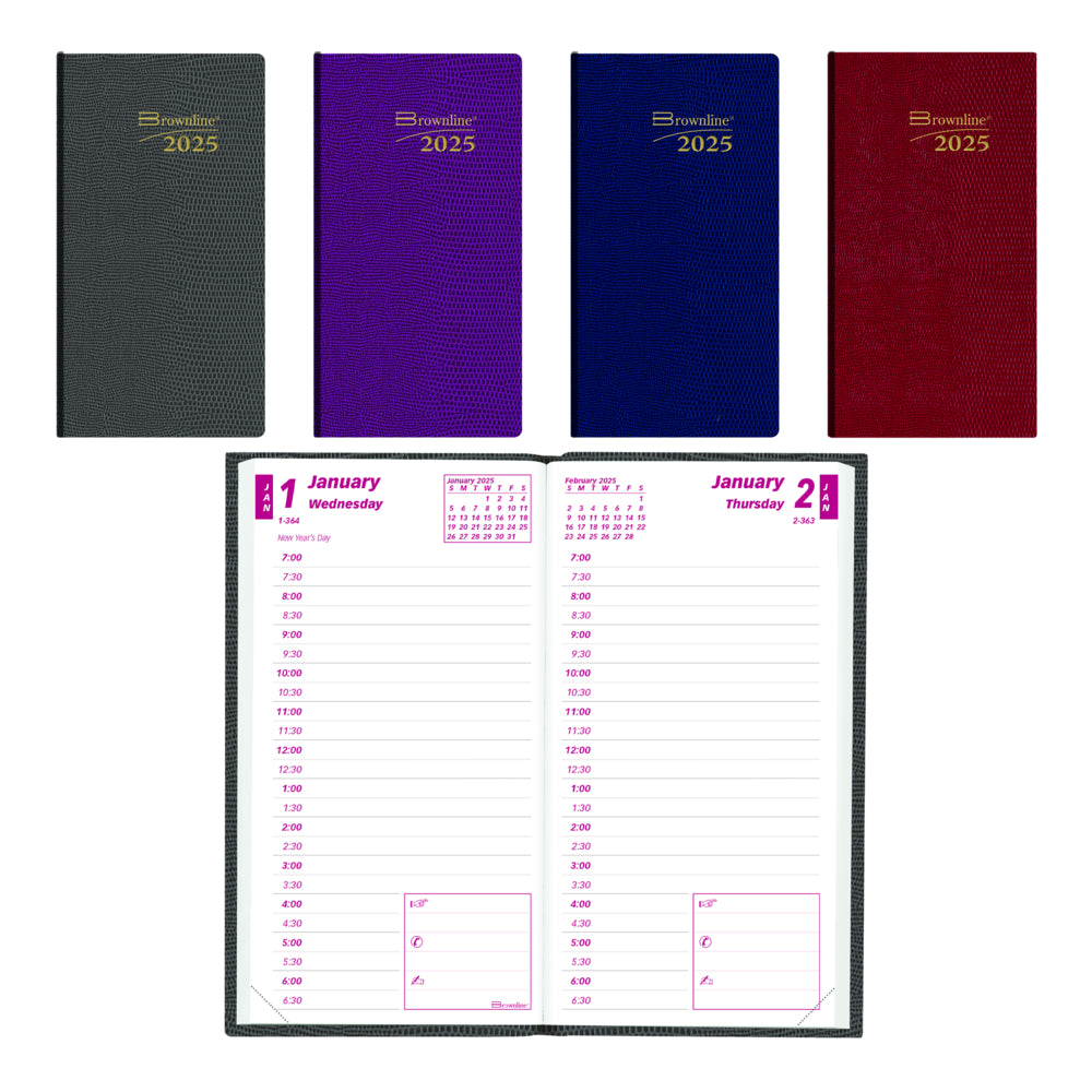 Brownline 2025 Daily Pocket Planner - 6" x 3-1/8" - Assorted Colours - English