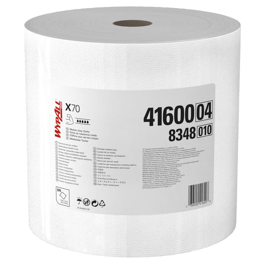 WypAll PowerClean X70 Medium Duty Cloths - Jumbo Roll - Long Lasting Towels - White