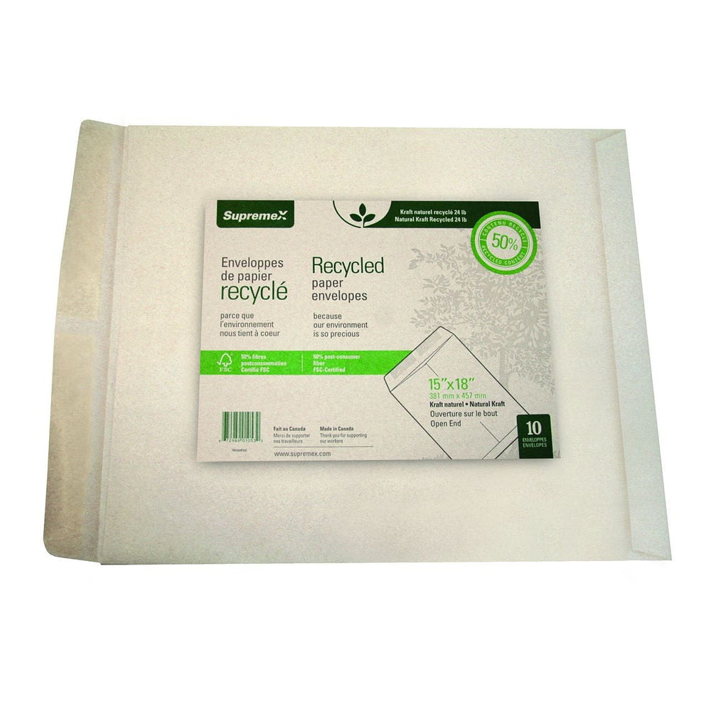 Enveloppes pour catalogue Supremex en papier kraft naturel robuste à extrémité ouverte – 24 lb – 15 po x 18 po – Naturel – Paquet de 10