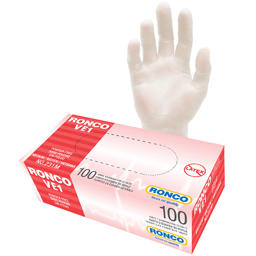 Ronco VE1 Vinyl Gloves - Clear - Medium - 100 Pack