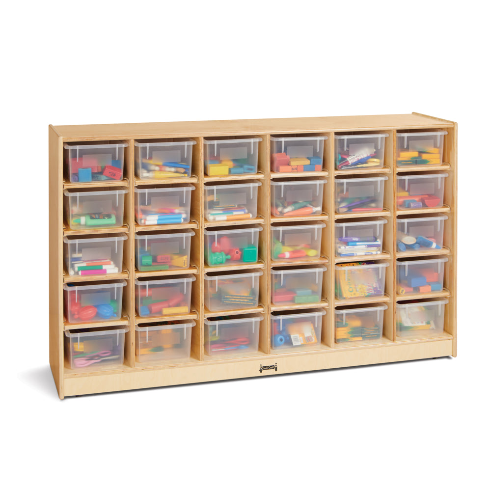 Rangement mobile Jonti-Craft à 30 compartiments avec plateaux transparents