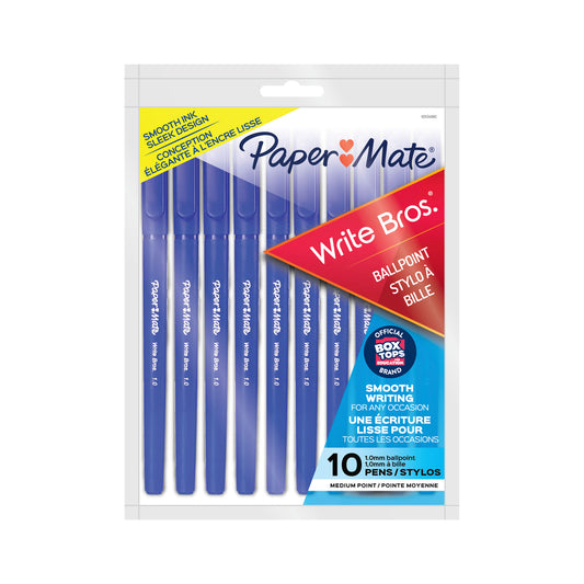 Stylos à bille Paper Mate Write Bros – Pointe moyenne – Bleu – Lot de 10