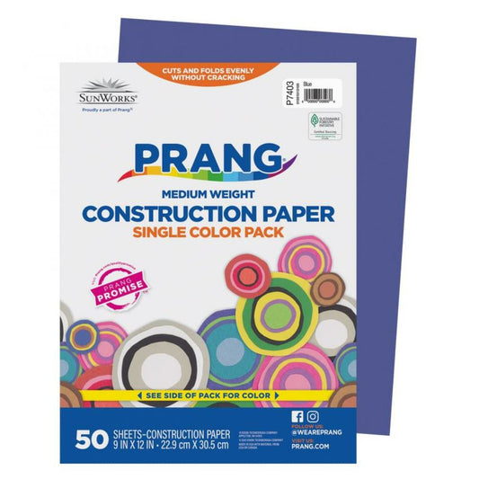 Papier de construction SunWorks, bleu, 22,9 cm x 30,5 cm, 50 feuilles/paquet.