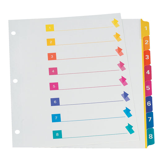 Intercalaires à onglets codés couleur Oxford Super Rapidex 1 à 8 - Format lettre - Blanc