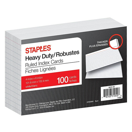 Staples Heavy Duty Ruled Index Cards - 4 x 6