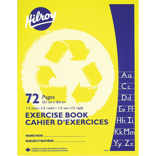 Hilroy Exercise Book 1/2 plain 1/2 ruled - 9-1/8" x 7-1/8" - 72 Pages