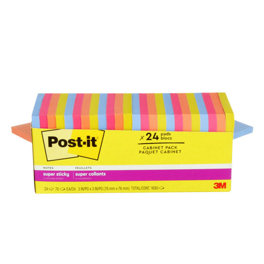 Post-it Super Sticky Notes - Summer Joy Collection - 3" x 3" - 70 Sheets/Pad - 24 Pads/Pack