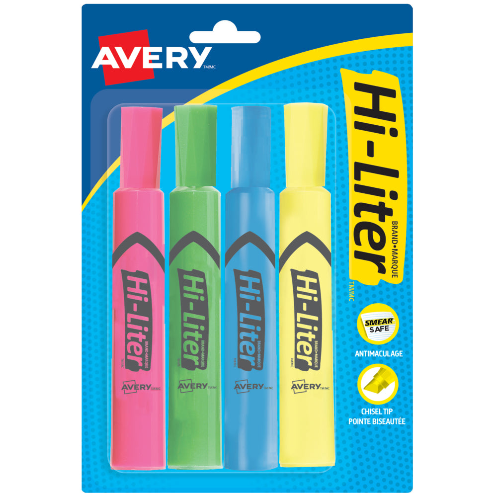Avery Desk Style Hi-Liter - Assorted Colours - 4 Pack