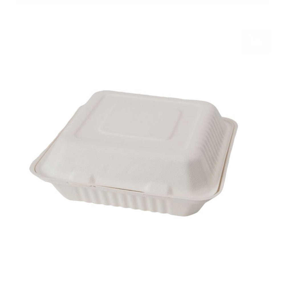 Eco-Packaging Sugarcane 3 Compartment Clamshell Container - 200 Pack