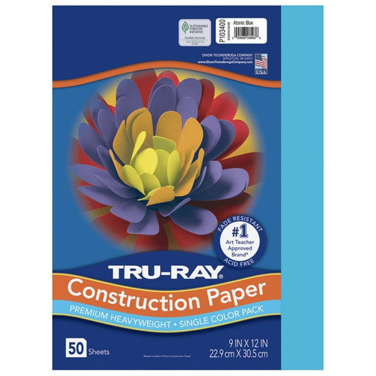 Papier de construction Tru-Ray, bleu atomique, 22,9 cm x 30,5 cm, 50 feuilles/paquet.