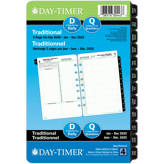 Day-Timer 2025 Dated Refill 2-Pages/Day Desk - 8-1/2" H x 5-1/2" W - Bilingual