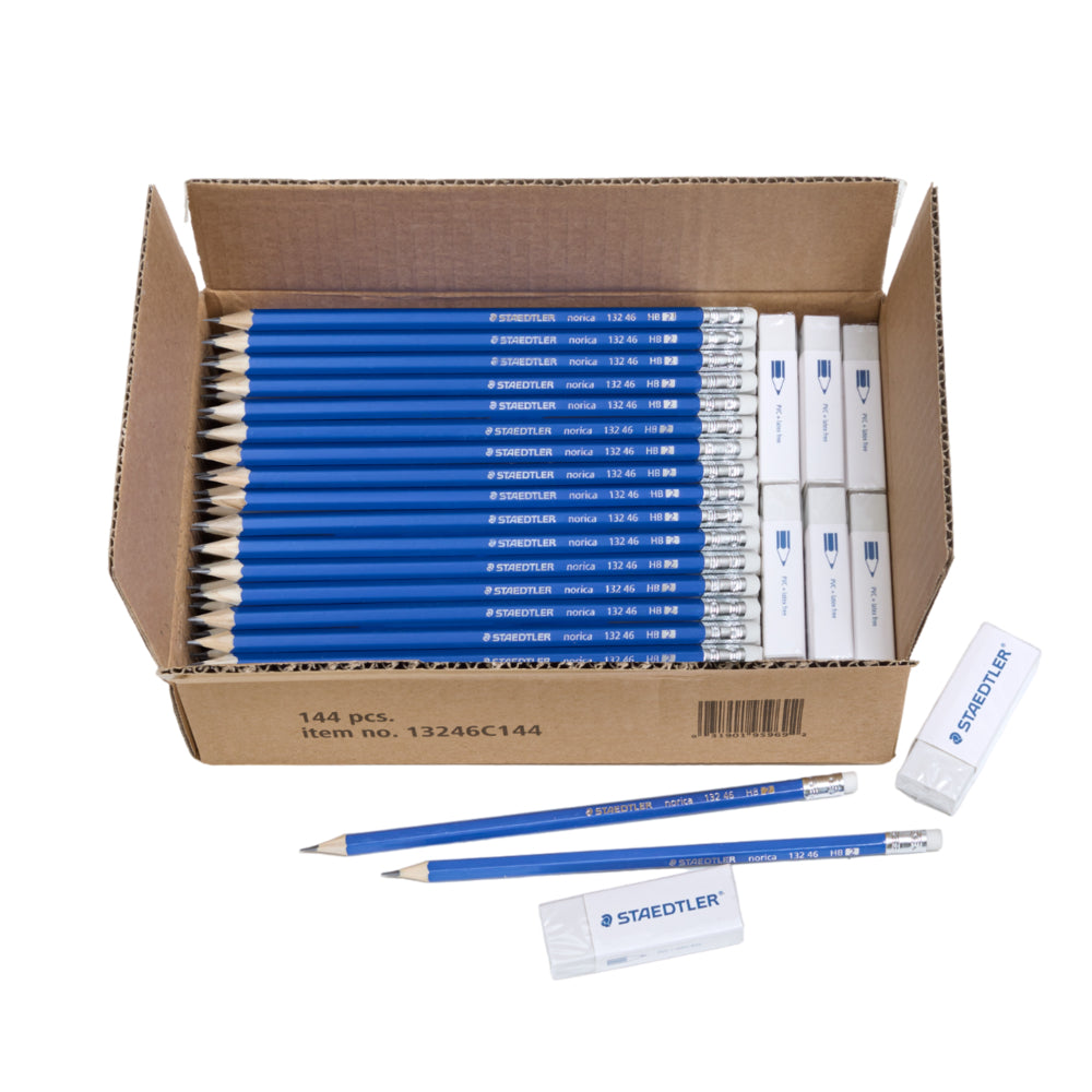Staedtler Norica Graphite HB2 Pencil Set - 144 Pencils + 12 Eraser Caps