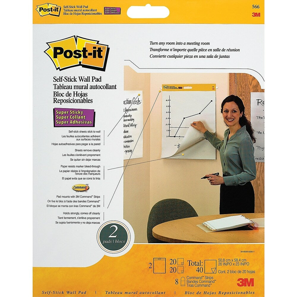 Post-it Recycled Self-Stick Wall Pads, 20" x 23", 2-Pack