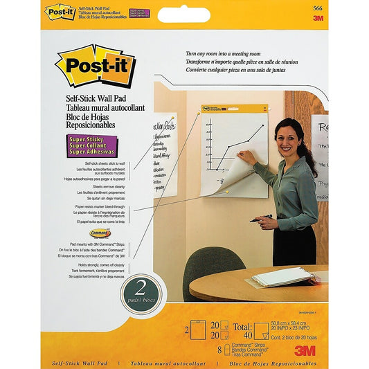 Blocs autocollants muraux recyclés Post-it, 20" x 23", paquet de 2
