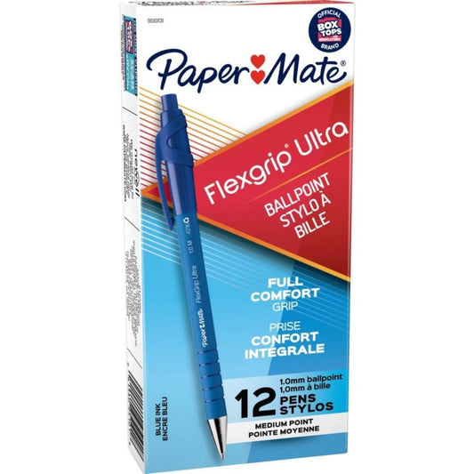 Paper Mate Flexgrip Ultra Recycled Ballpoint Pens - Retractable - 1.0mm - Blue - 12 Pack