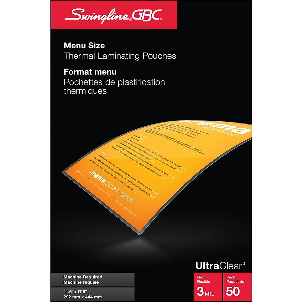 Pochettes de plastification Swingline GBC UltraClear 3 mm, Menu - Transparent - Paquet de 50