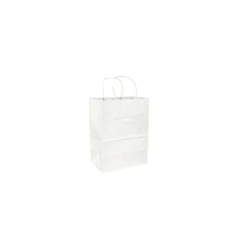 Eddie's Recycled Kraft Shopper Paper Bag - 8" W x 4" D x 10" H - White - 250 Pack