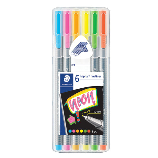 Feutres fins Staedtler Triplus - Couleurs fluo assorties - Lot de 6