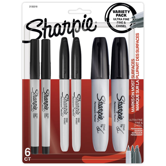 Sharpie Project Pack - Fine/Ultra-Fine/Chisel Tip - Black - 6 Pack