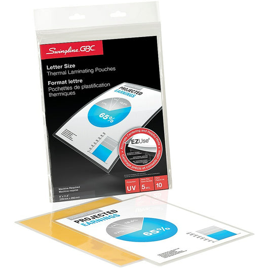 Swingline GBC Clear EZUse LongLife Speed Thermal Laminating Pouches - 5 mil - Letter - 10 Pack
