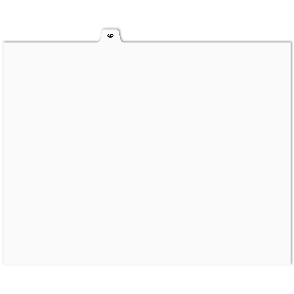 Apak Numerical Index Tabs - #6 - White - 8 1/2" x 11" - 1/15th Cut - 110 lb. - Unpunched - 25 Pack