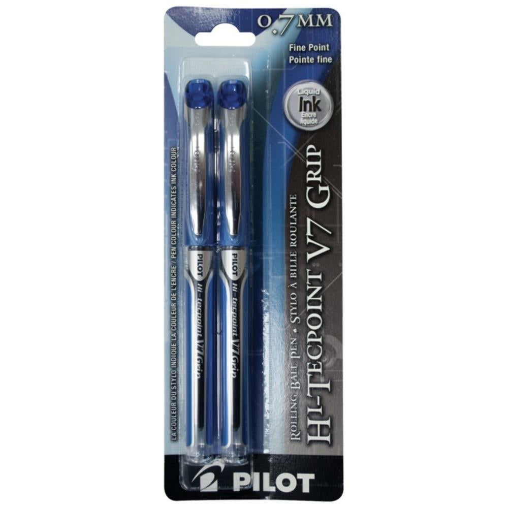Pilot Hi-Tecpoint Rollerball Pens, Grip, V7, Blue, 2 Pack