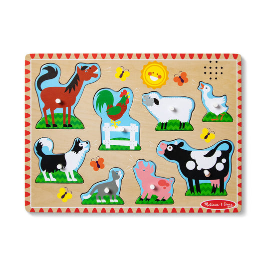 Melissa & Doug Farm Animals Sound Wooden Peg Puzzle 8-Piece Set