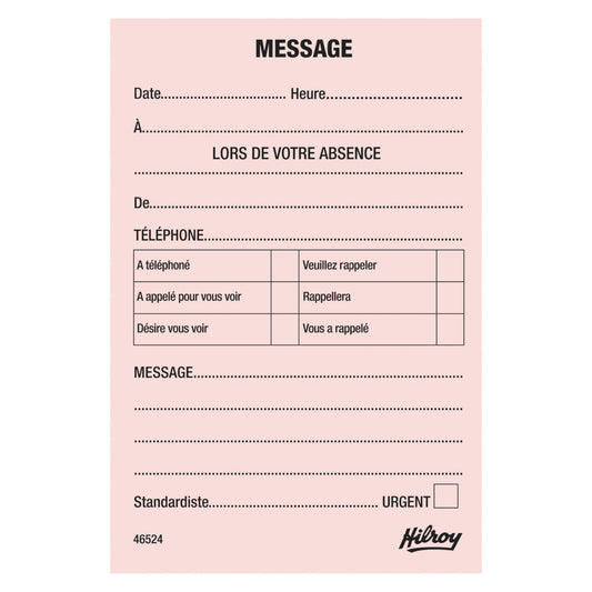Bloc-notes téléphonique Hilroy - 3,5" x 5" - Français - Paquet de 25