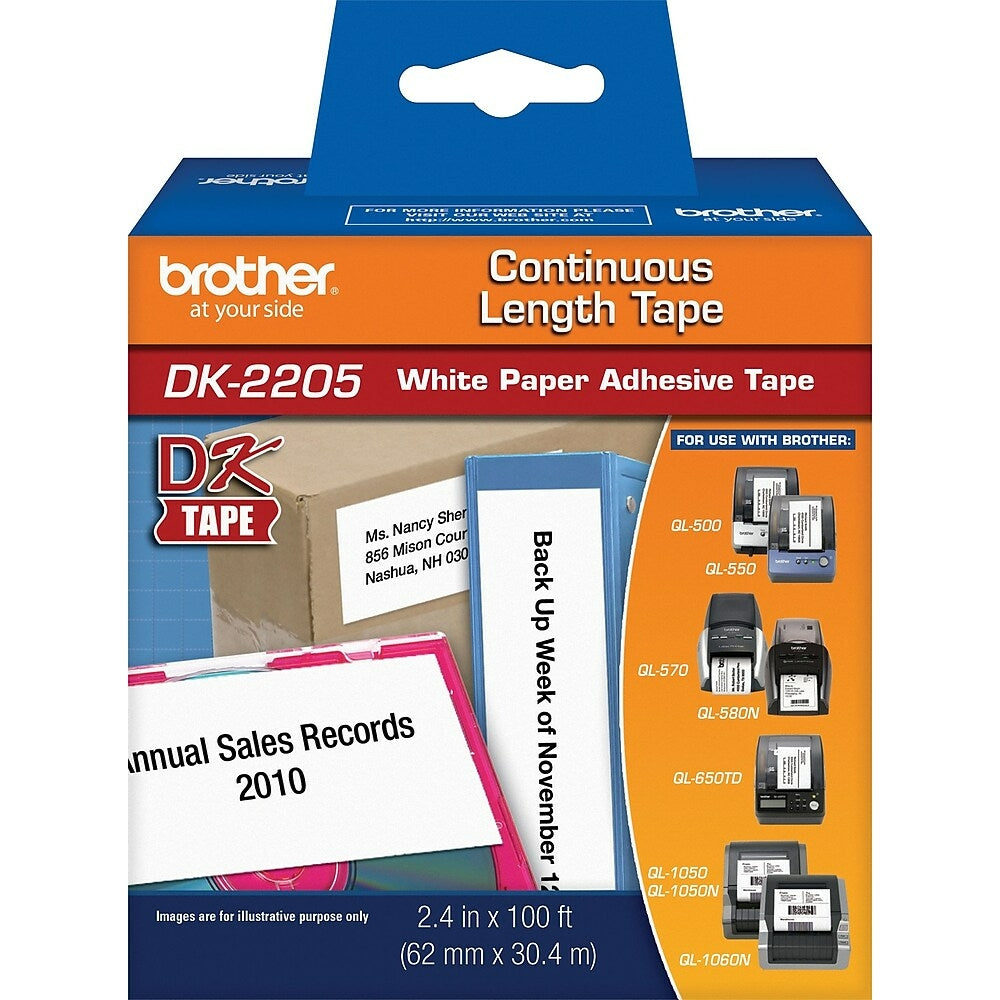 Étiquettes en papier continues Brother DK2205 - 2-1/2" noir sur blanc