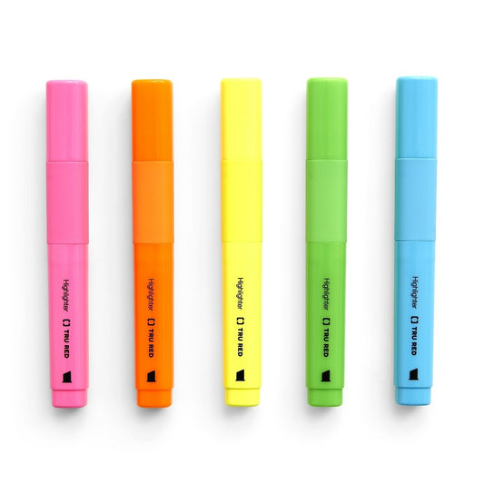 TRU RED Grip Chisel Tip Tank-Style Highlighters - Assorted Colours - 5 Pack