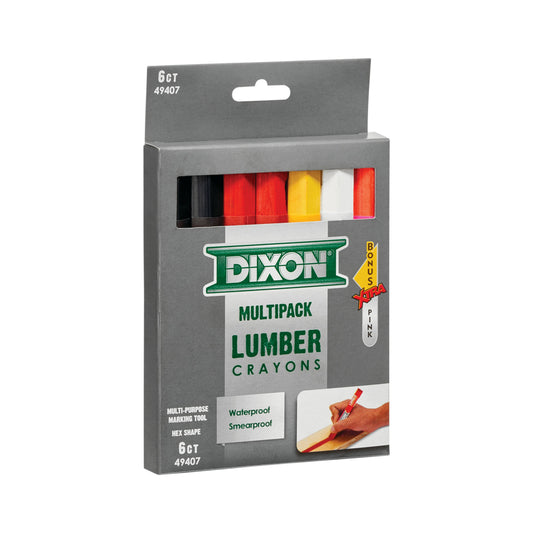Crayons de couleur industriels Dixon pour bois – Hexagone – 4 1/2" x 1/2" – Couleurs assorties – Paquet de 6