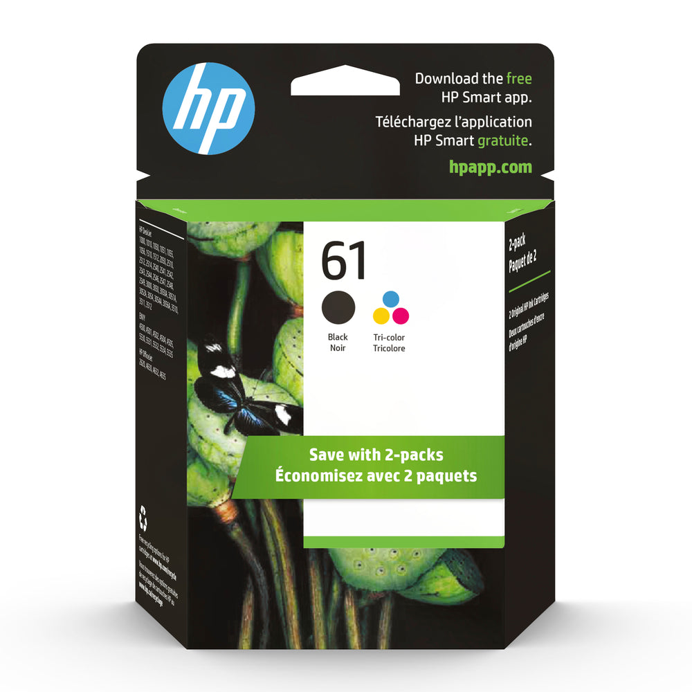 HP 61 Black & Tri-Colour Original Ink Cartridges, 2 Pack (CR259FN)