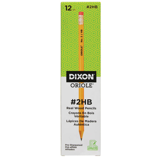 Dixon Oriole Wood-Cased Pencils - #2 HB - Soft - Pre-sharpened - Yellow - 12 Pack