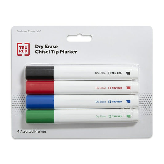 TRU RED Dry Erase Markers - Chisel Tip - Assorted - 4 Pack
