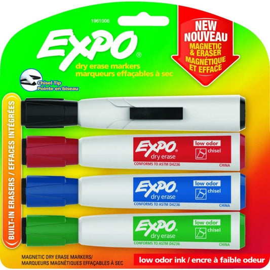 Expo Magnetic Dry Erase Markers with Eraser. Assorted colours. 4/set