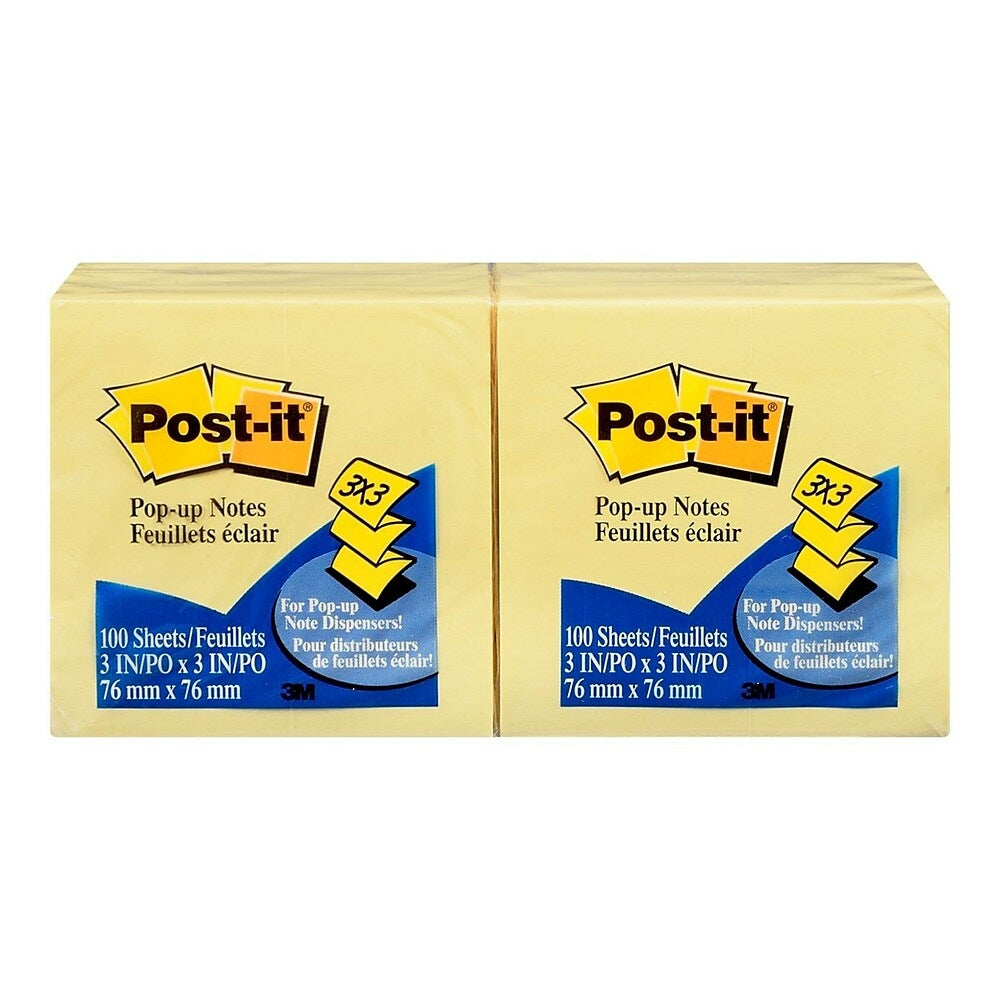 Notes Post-it Pop-Up jaune canari, 3'' x 3'', 6 blocs/paquet