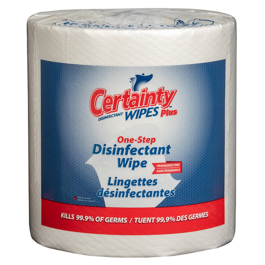 Certainty Plus Disinfectant Wipes - Unscented - 8" x 6" - 1200 Wipes Per Roll - 2 Pack
