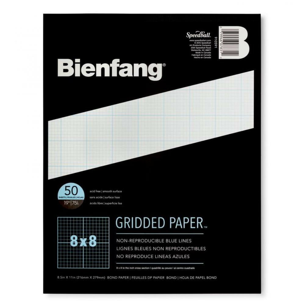 Bienfang Designer Gridded Paper, 8.5"x11", 8x8 Grid, 50 Sheets