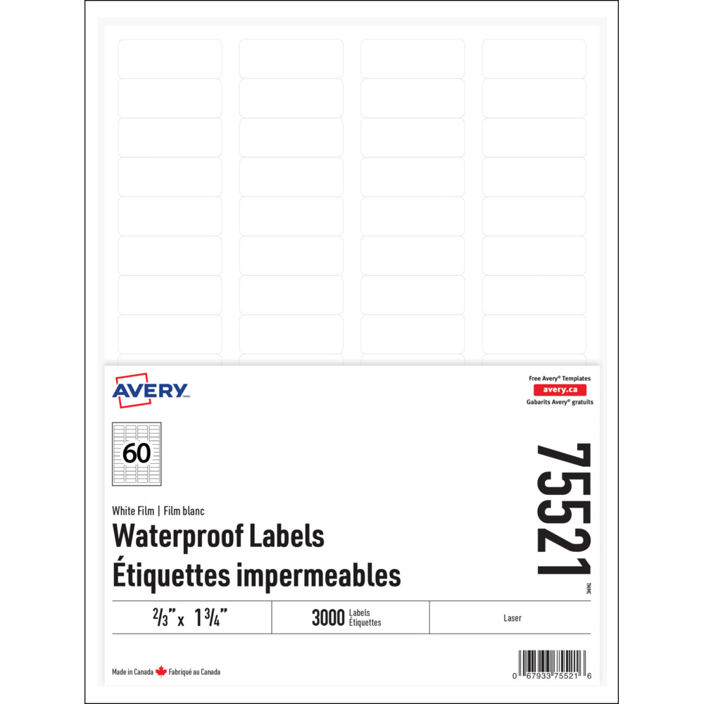 Avery Waterproof Labels - 2/3" x 1.75" - 3000 Pack