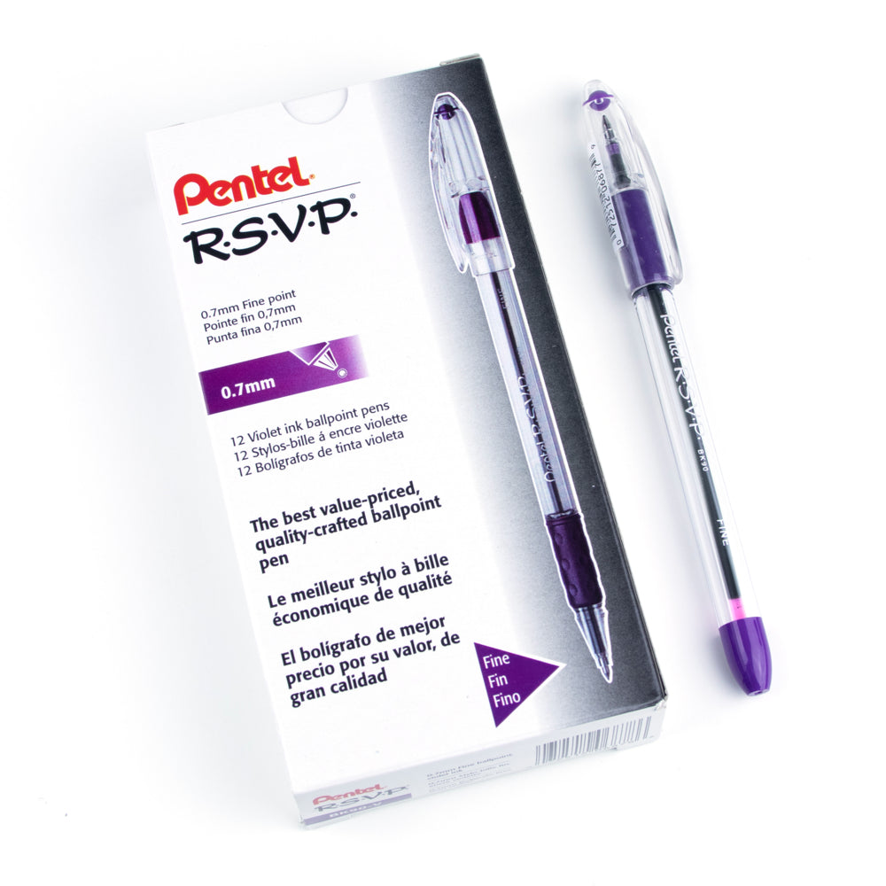Stylo à bille Pentel RSVP - Pointe fine - 0,7 mm - Violet - Lot de 12