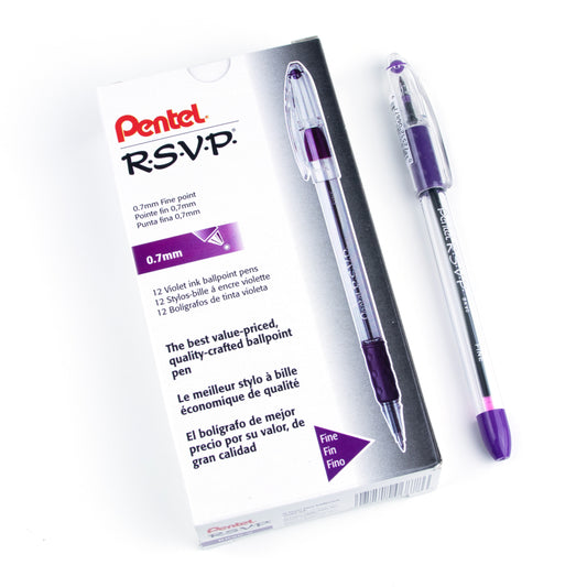 Stylo à bille Pentel RSVP - Pointe fine - 0,7 mm - Violet - Lot de 12