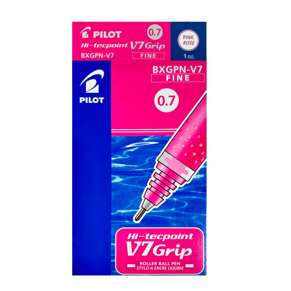 Pilot Hi-TecPoint V7 Grip Liquid Ink Roller Ball Pen - 0.7 mm - Pink - 12 Pack