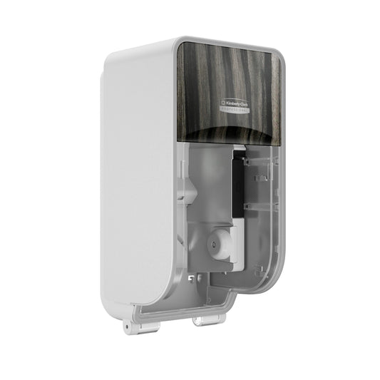 Kimberly-Clark Professional ICON Coreless Standard Roll Toilet Paper Dispenser 2 Roll Vertical -Ebony Woodgrain Design Faceplate