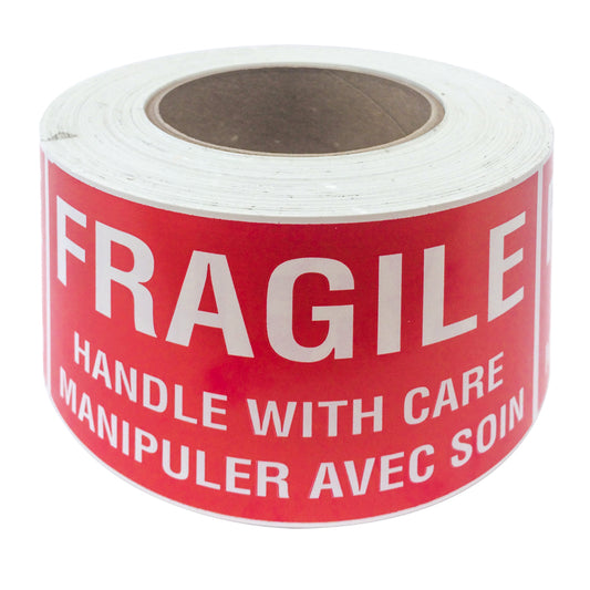 SPC 'Fragile Handle With Care' Die Cut Labels - White/Red - 3" x 5" - 500/Roll