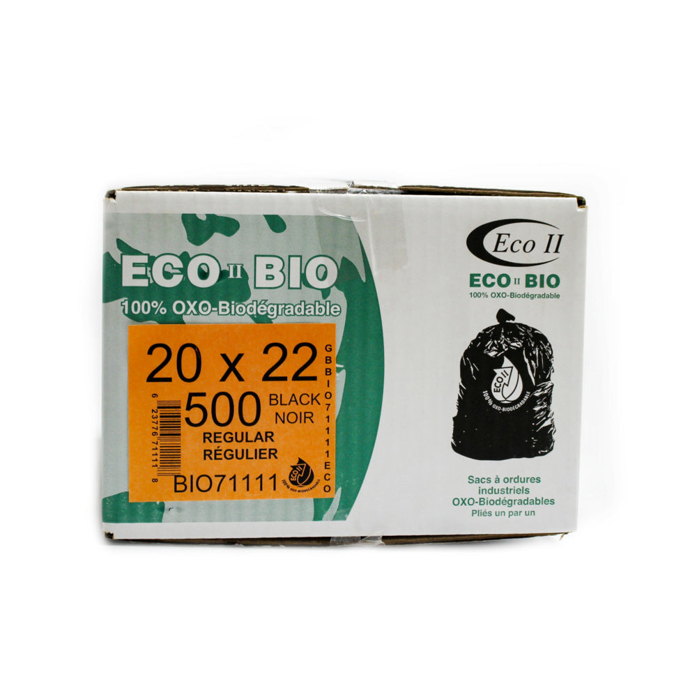 Sacs poubelles oxo-biodégradables Eco II - 50,8 x 55,9 cm - Régulier - Noir - Paquet de 500