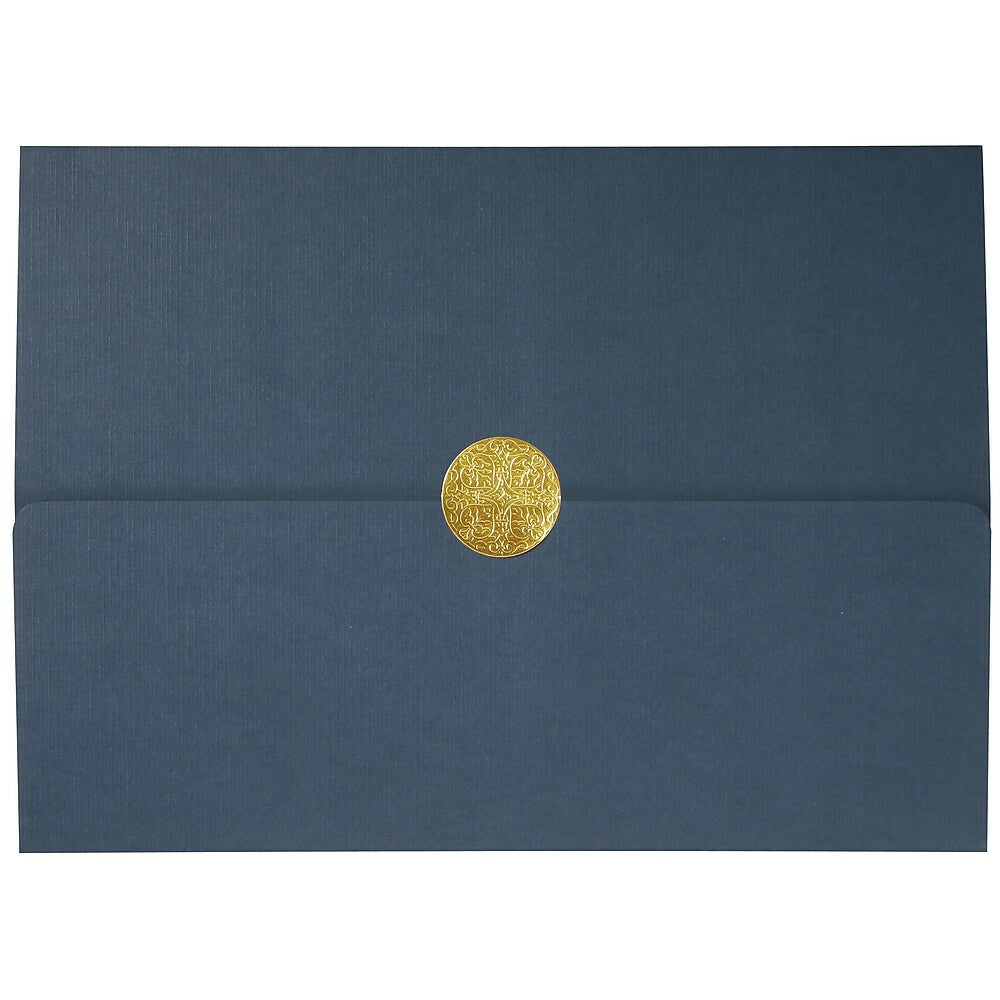 Porte-certificats pliables St. James Elite Medallion, lin – Bleu marine avec médaillon doré – Lot de 5